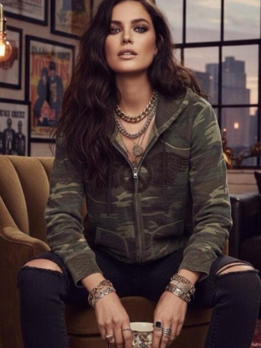 VINTAGE Lucky Brand Camo Heart Hooded Sweatshirt